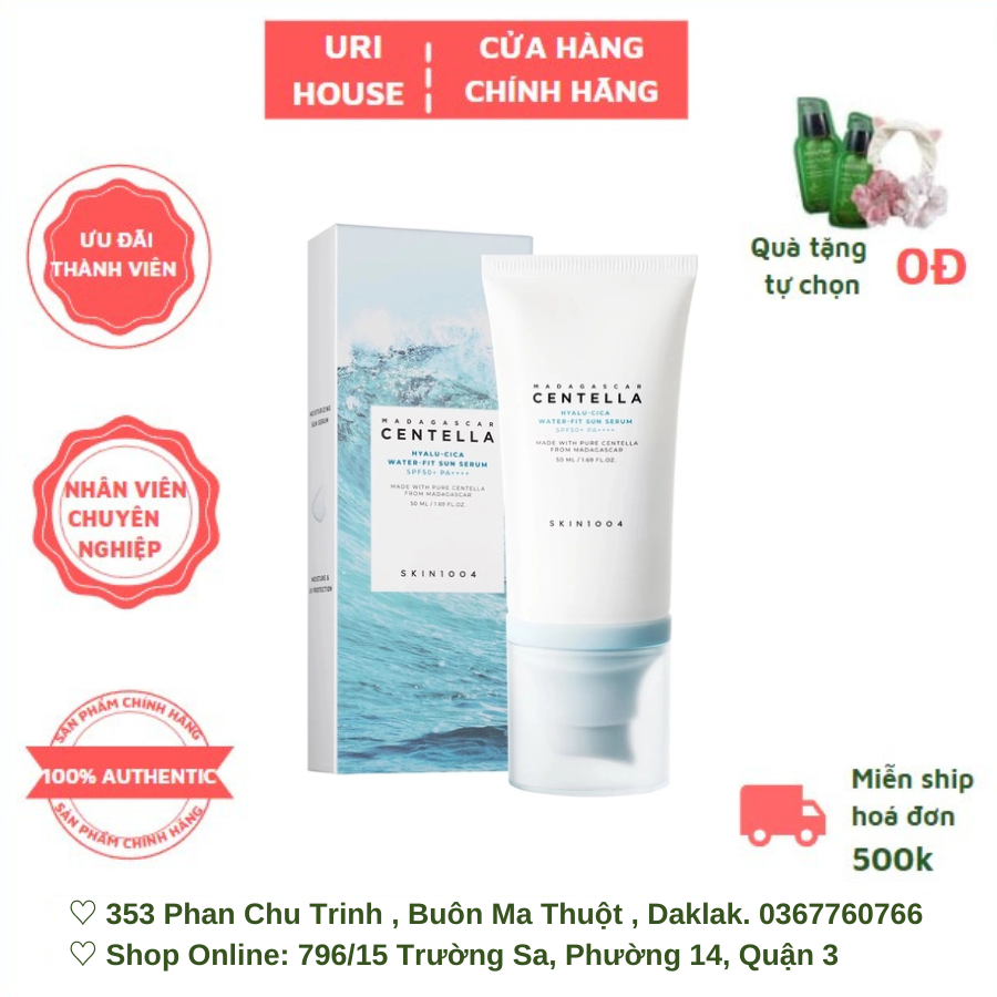 Kem Chống Nắng Cấp Ẩm, Làm Dịu, Bảo Vệ Làn Da Skin1004 Madagascar Centella Hyalu-Cica Water Fit Sun Serum SPF50+ PA++++ 50ml