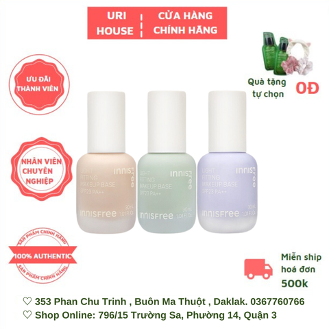  Kem Lót Trang Điểm Dưỡng Ẩm, Kiềm Dầu, Che Khuyết Điểm, Chống Nắng  Innisfree Light Fitting Makeup Base SPF23PA+ 30ml 
