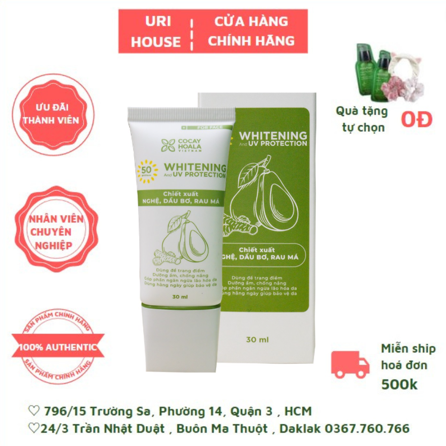 Kem chống nắng kiềm dầu nâng tông chuyên biệt da mụn nhạy cảm Bơ Nghệ SPF 50+ Cỏ Cay Hoa Lá 30ml