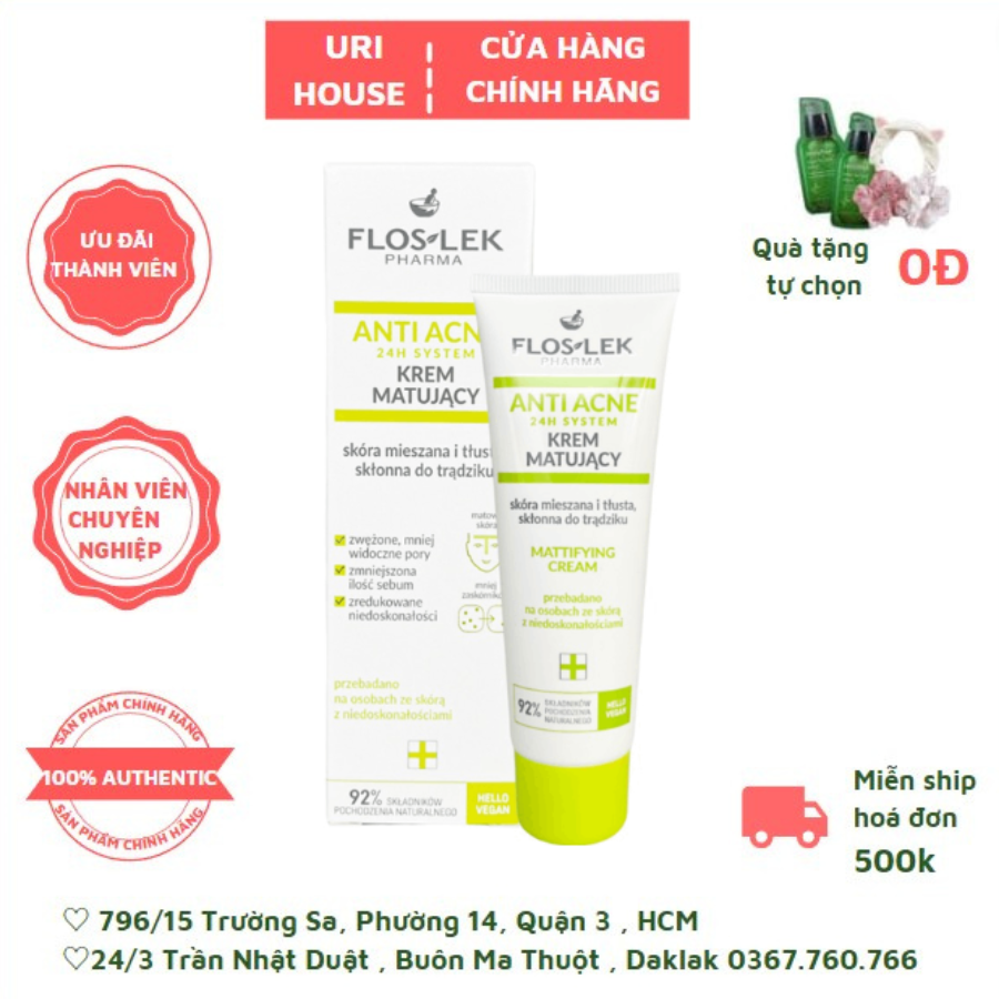Kem dưỡng ẩm kiềm dầu Floslek Anti Acne Mattifying Cream 50ml