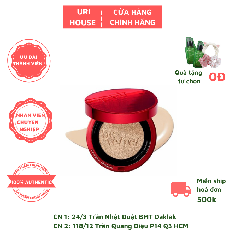 Phấn Nước Che Phủ Mịn Như Nhung ESPOIR Pro Tailor Be Velvet Cover Cushion SPF 34 PA++ ( Kèm Lõi )