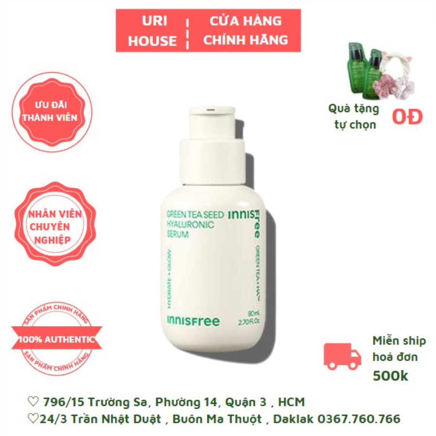 Tinh Chất Trà Xanh Cấp ẩm, Phục hồi da Innisfree Green Tea Seed Hyaluronic Acid Serum 80ml
