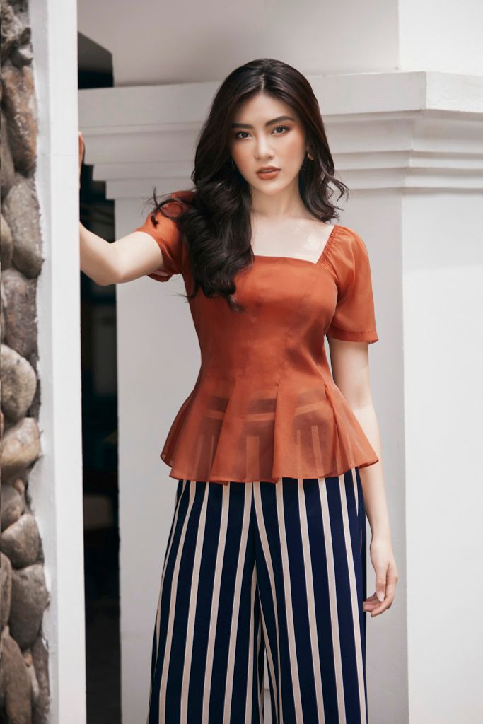 Áo gân ngực peplum cam