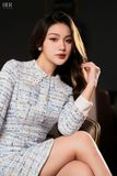  Váy tweed cổ ren xanh nhạt 