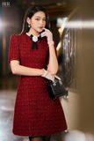  Váy cộc tay tweed đỏ 