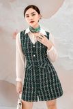  Váy tweed phối sơmi xanh 