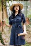  Váy SM denim túi ngực xanh 