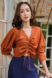  Áo croptop cổ tim rút ngực cam 