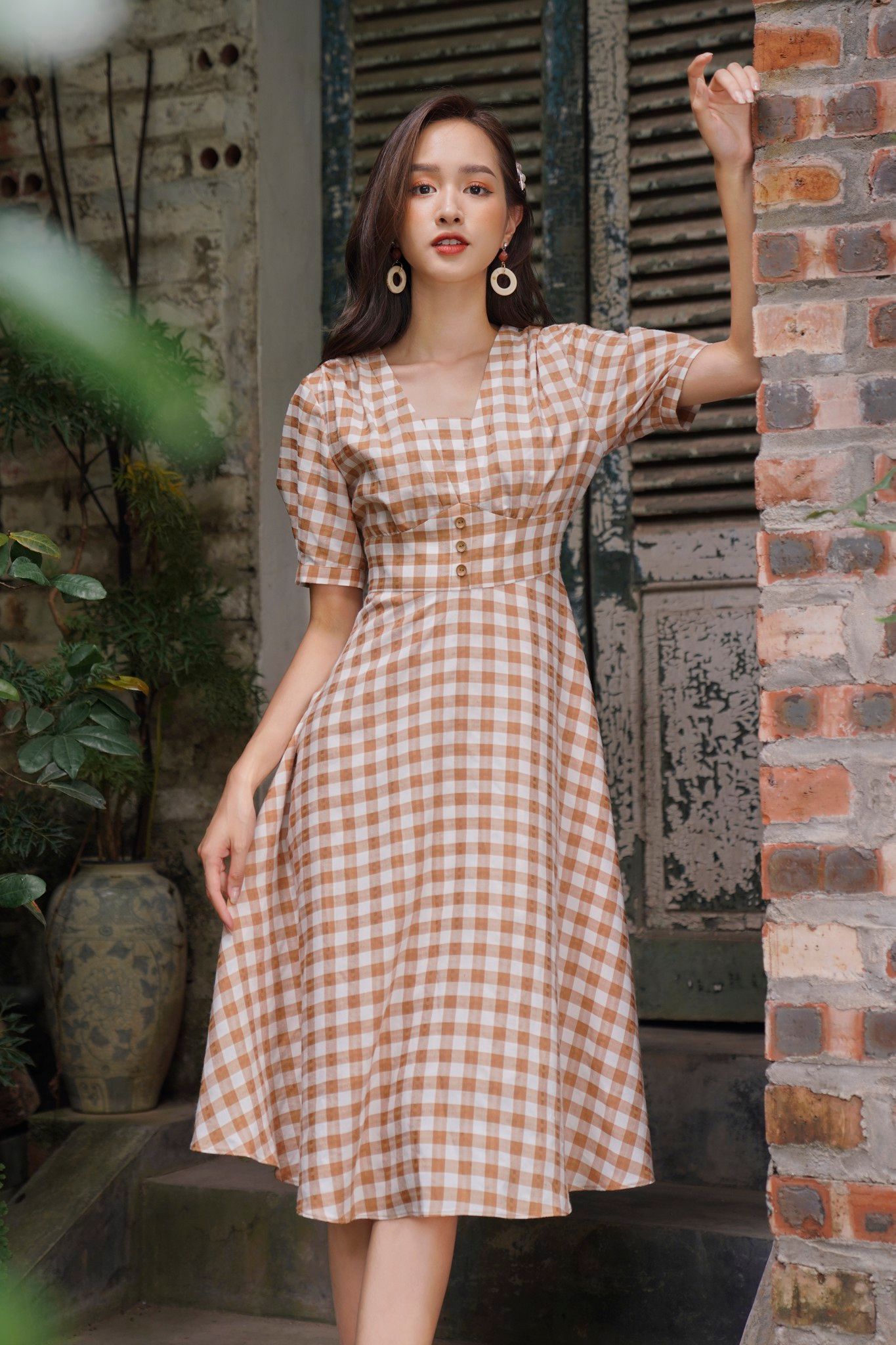 đầm Caro Cổ Vuông Tay Phồng Giá Tốt T072023  Mua tại Lazadavn