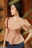  Áo peplum tay bồng cam nhạt 