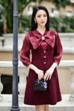  Váy tweed phối cổ nơ đỏ 