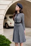  Váy tweed cổ tròn ziczac đen 