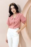  Áo croptop cổ sóng caro hồng 