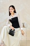  Áo SM peplum phối trắng đen 