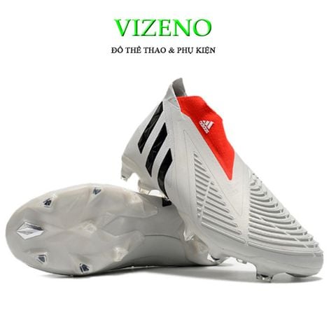 Giày đá bóng adidas Predator EDGE + đinh FG, màu xám trắng vạch đỏ