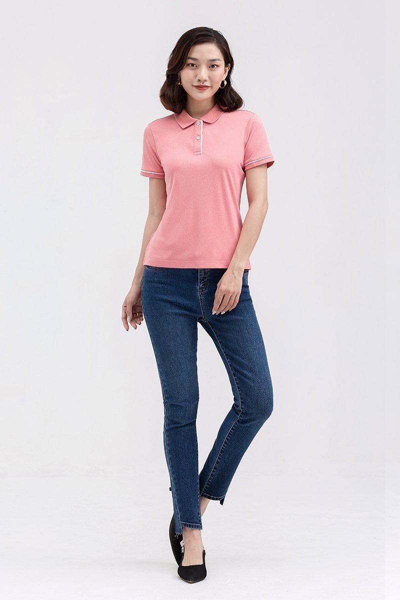  Áo polo vải café tay ngắn phối viền FWKS22SS01L 