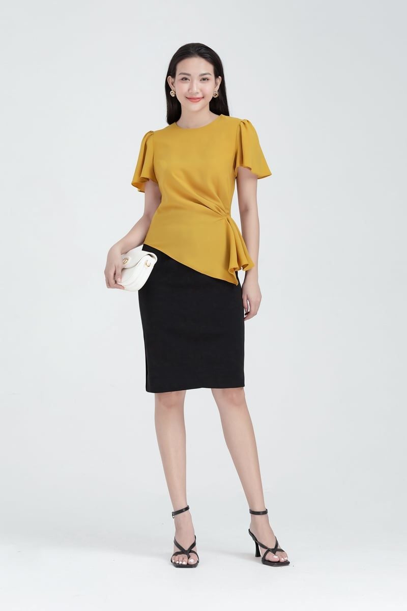  Áo kiểu nữ xếp ly chéo eo FWBL22SS12G 