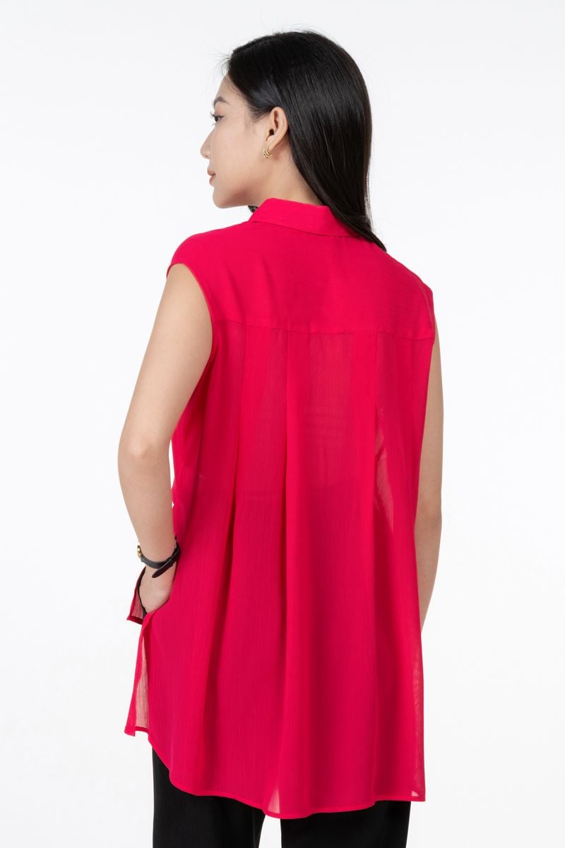  Áo kiểu nữ cổ sơ mi sát nách FWBL23SS09G 