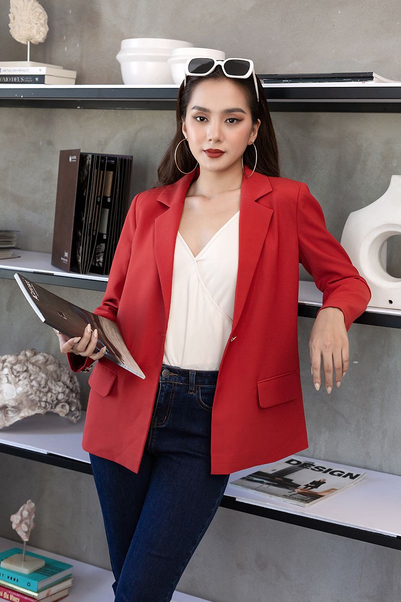  Áo Blazer cổ vest tay dài nữ FWBZ22SS03L 