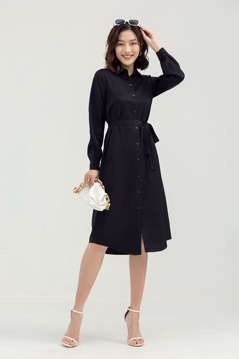  Đầm sơ mi form suông thắt eo FWDR22SS02L 