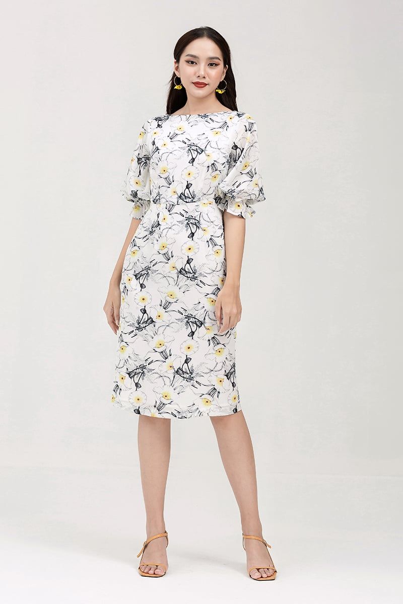  Đầm nữ dáng bút chì tay phồng FWDR22SS22L 