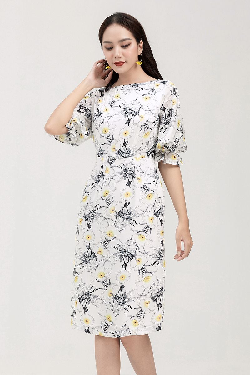  Đầm nữ dáng bút chì tay phồng FWDR22SS22L 