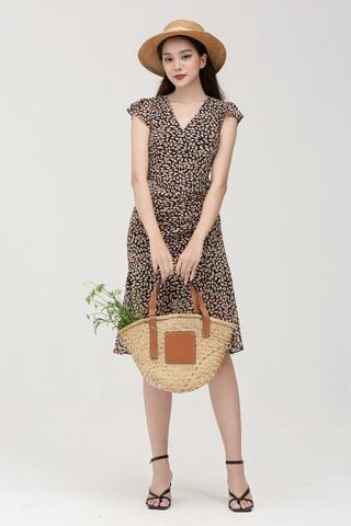  Đầm rút dây chéo eo in họa tiết FWDR22SS27C 
