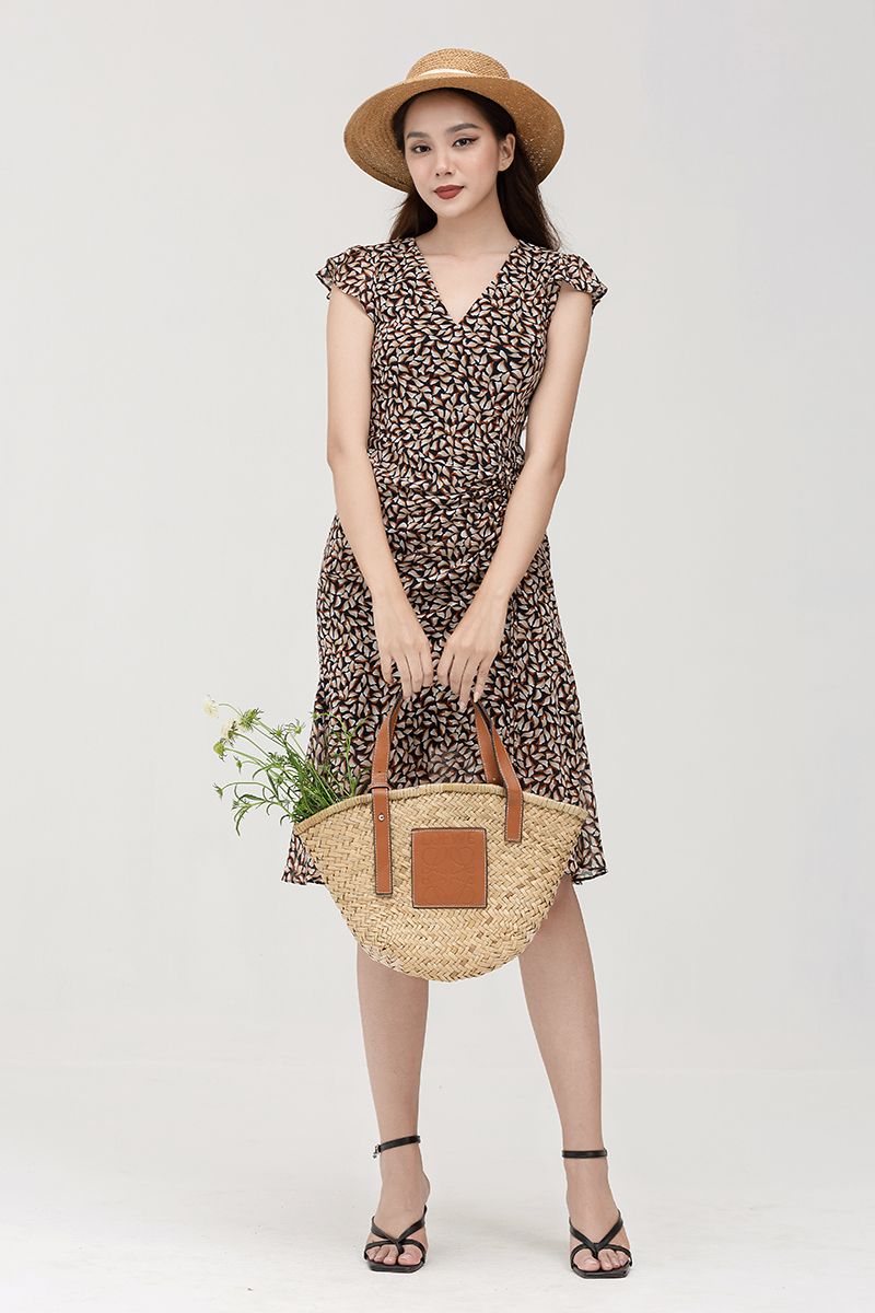  Đầm rút dây chéo eo in họa tiết FWDR22SS27C 