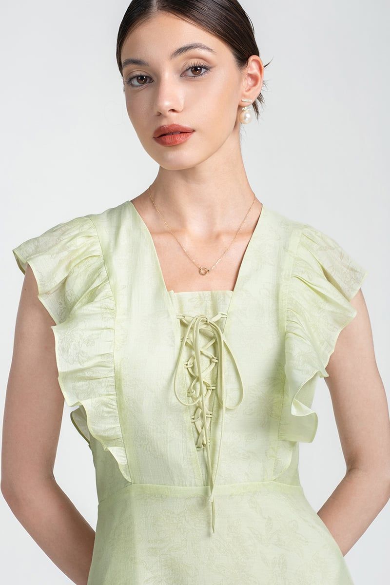  Đầm Nữ Dáng Xòe Cổ V Phối Dây FWDR25SS04G 