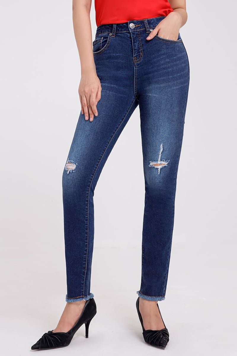  Quần jeans nữ form skinny có rách FWJN21SS18L 