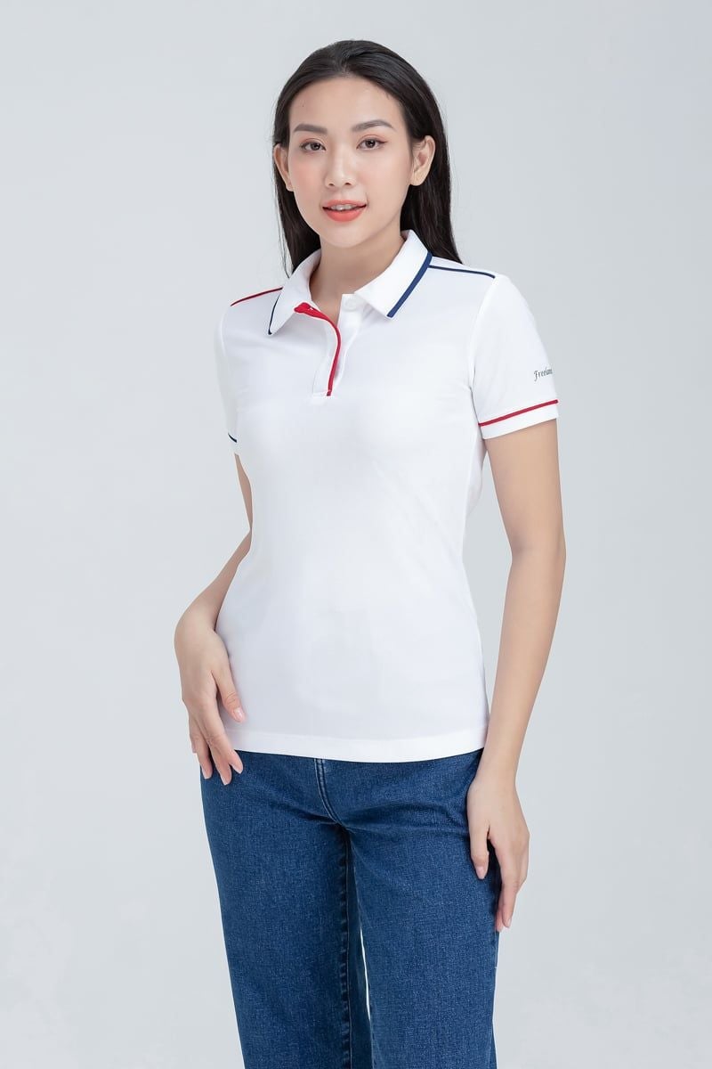  Áo thun nữ cổ bẻ phối viền  FWKS22FH07G 