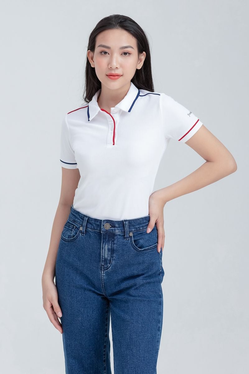  Áo thun nữ cổ bẻ phối viền  FWKS22FH07G 