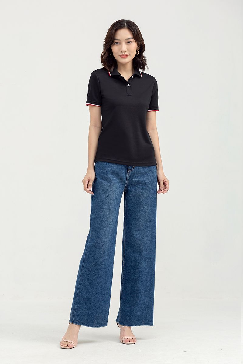  Áo thun nữ cổ bẻ phối viền FWKS22SS02C 