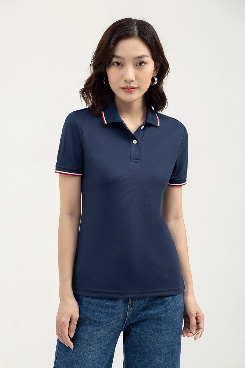  Áo thun nữ cổ bẻ phối viền FWKS22SS02C 
