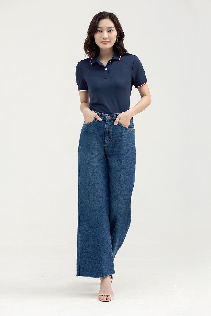  Áo thun nữ cổ bẻ phối viền FWKS22SS02C 