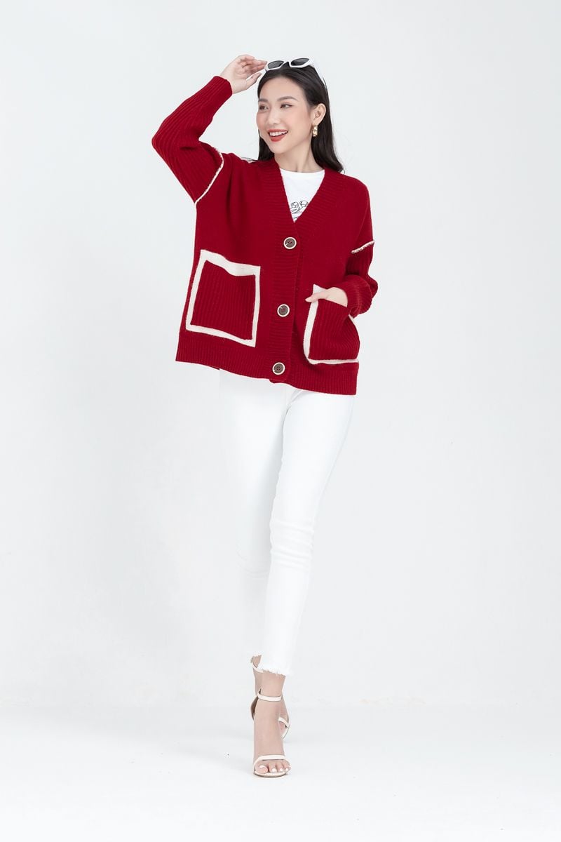  Áo khoác len cardigan nữ  form rộng FWSW22FH01C 