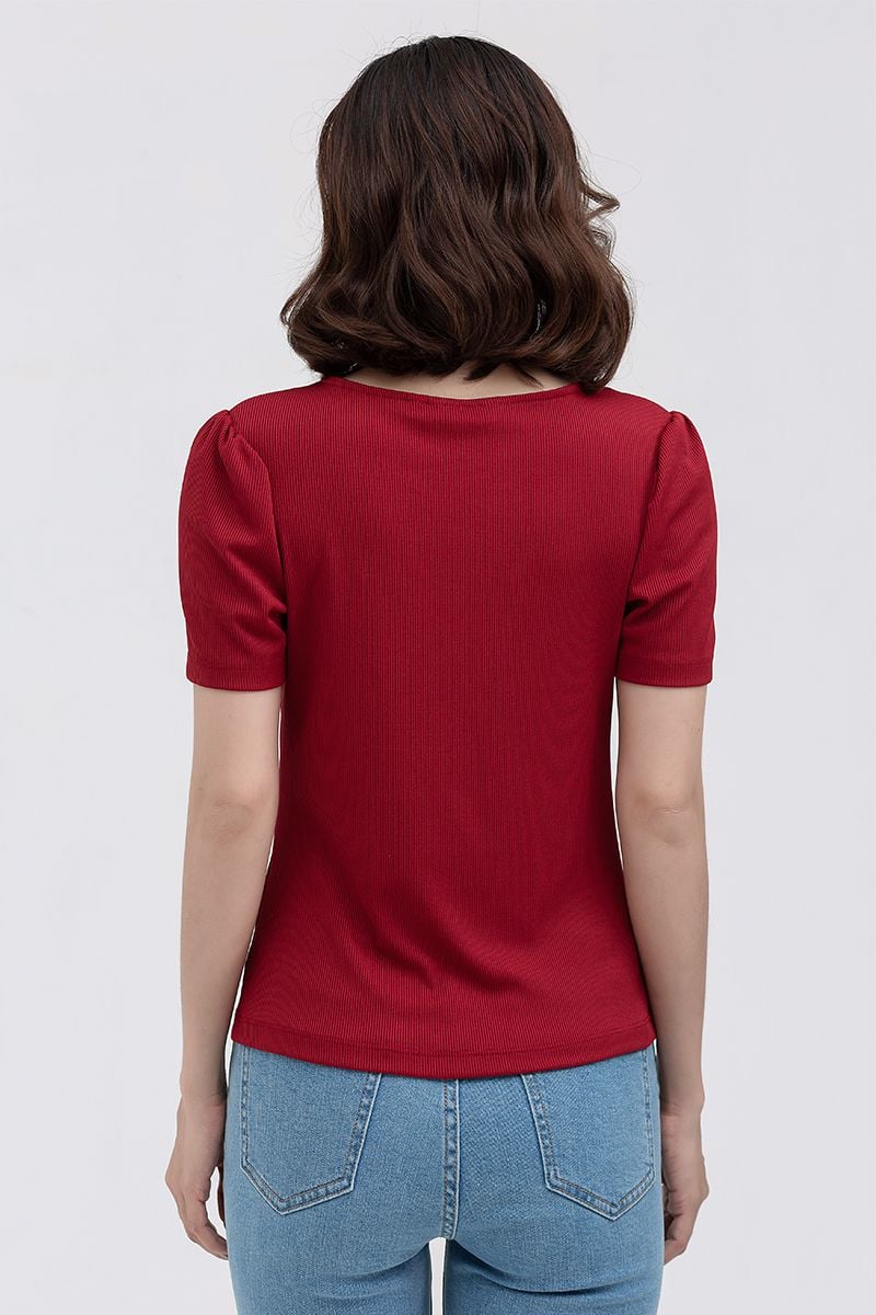  Áo thun tay ngắn cổ tim nhún ngực FWTS22SS04L 