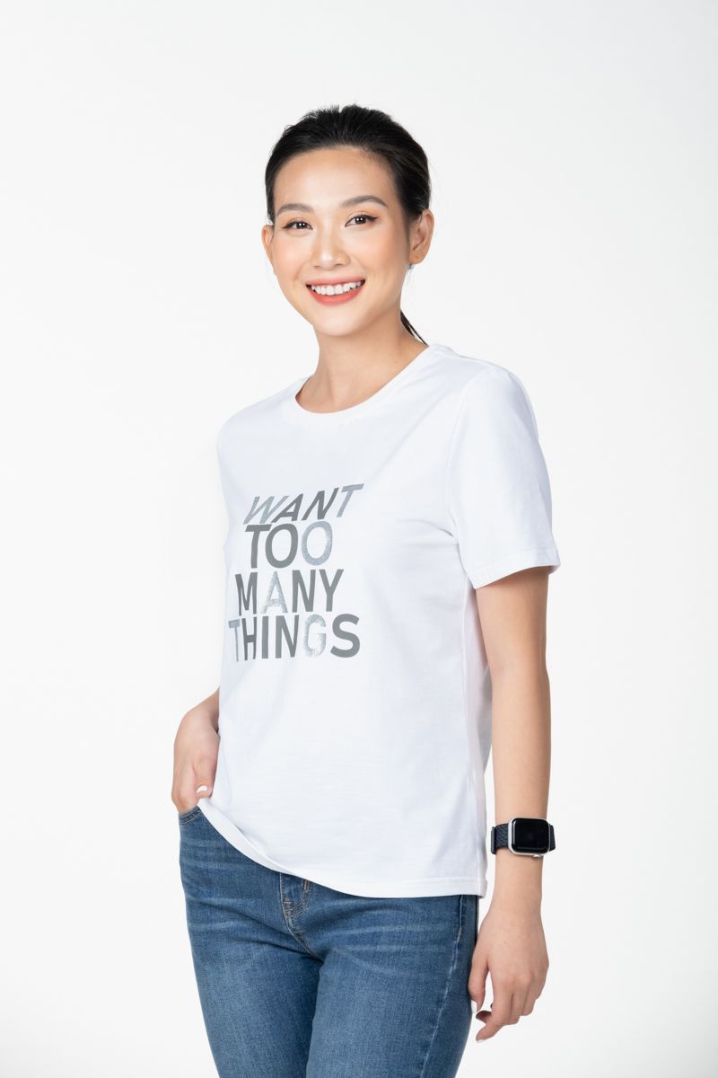  Áo thun nữ basic in chữ FWTS22SS13G 