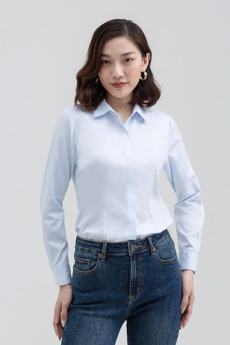  Áo sơ mi nữ tay dài chiết eo FWWS22SS06L 