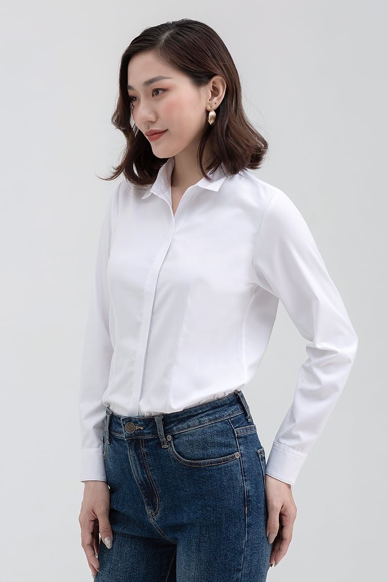  Áo sơ mi nữ tay dài chiết eo FWWS22SS06L 