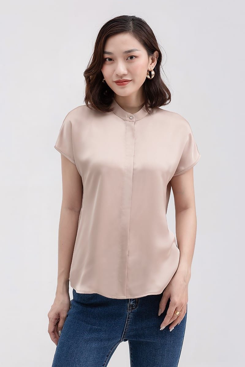  Áo sơ mi nữ tay ngắn cổ trụ FWWS22SS07C 