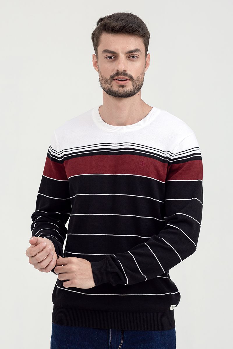  Áo len nam cổ tròn tay dài sọc ngang SW21FH10P-LA 