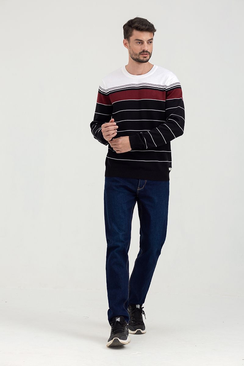  Áo len nam cổ tròn tay dài sọc ngang SW21FH10P-LA 