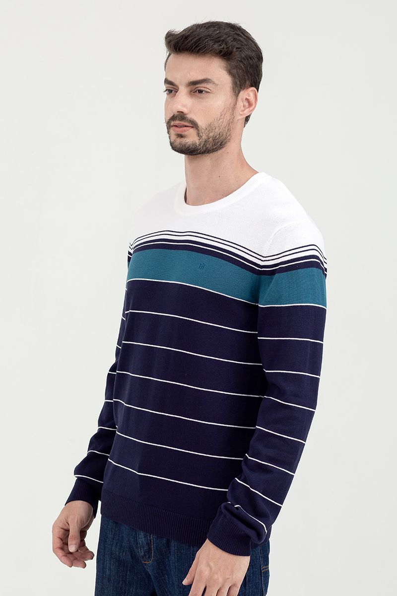  Áo len nam cổ tròn tay dài sọc ngang SW21FH10P-LA 
