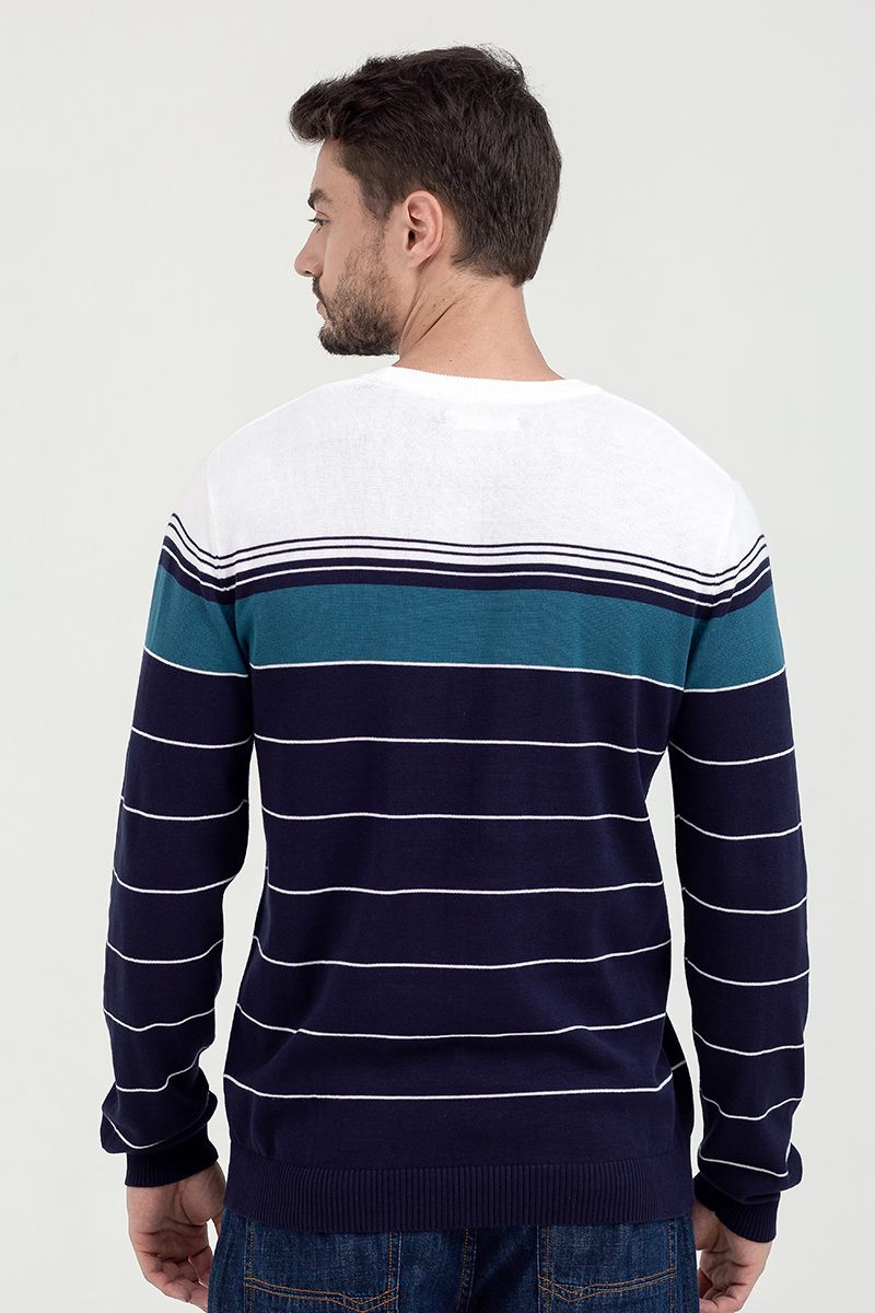  Áo len nam cổ tròn tay dài sọc ngang SW21FH10P-LA 