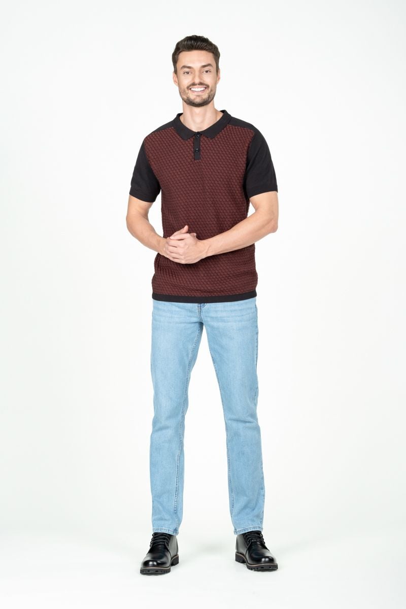  Áo len nam cổ bẻ tay ngắn raglan SW22FH12T-SA 