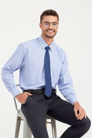  Áo sơ mi nam tay dài họa tiết kẻ sọc WS22SS01C-LDBB 