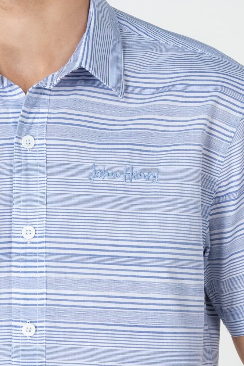  Áo Sơ Mi Nam Tay Ngắn Họa Tiết Sọc Ngang WS23SS05P-SC 