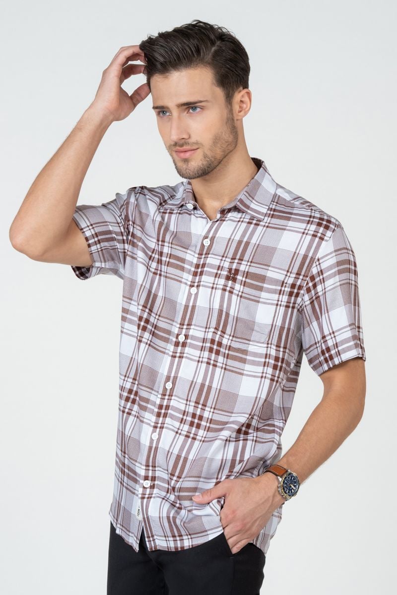  Áo Sơ Mi Nam Tay Ngắn Họa Tiết Ca Rô  WS23SS11T-SC 