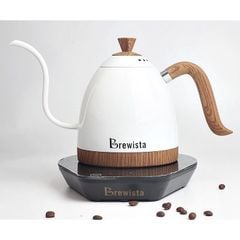 Bộ ấm ngỗng pha cà phê Brewista Artisan và bếp màu trắng tay cầm màu gỗ và có kiểm soát nhiệt độ
